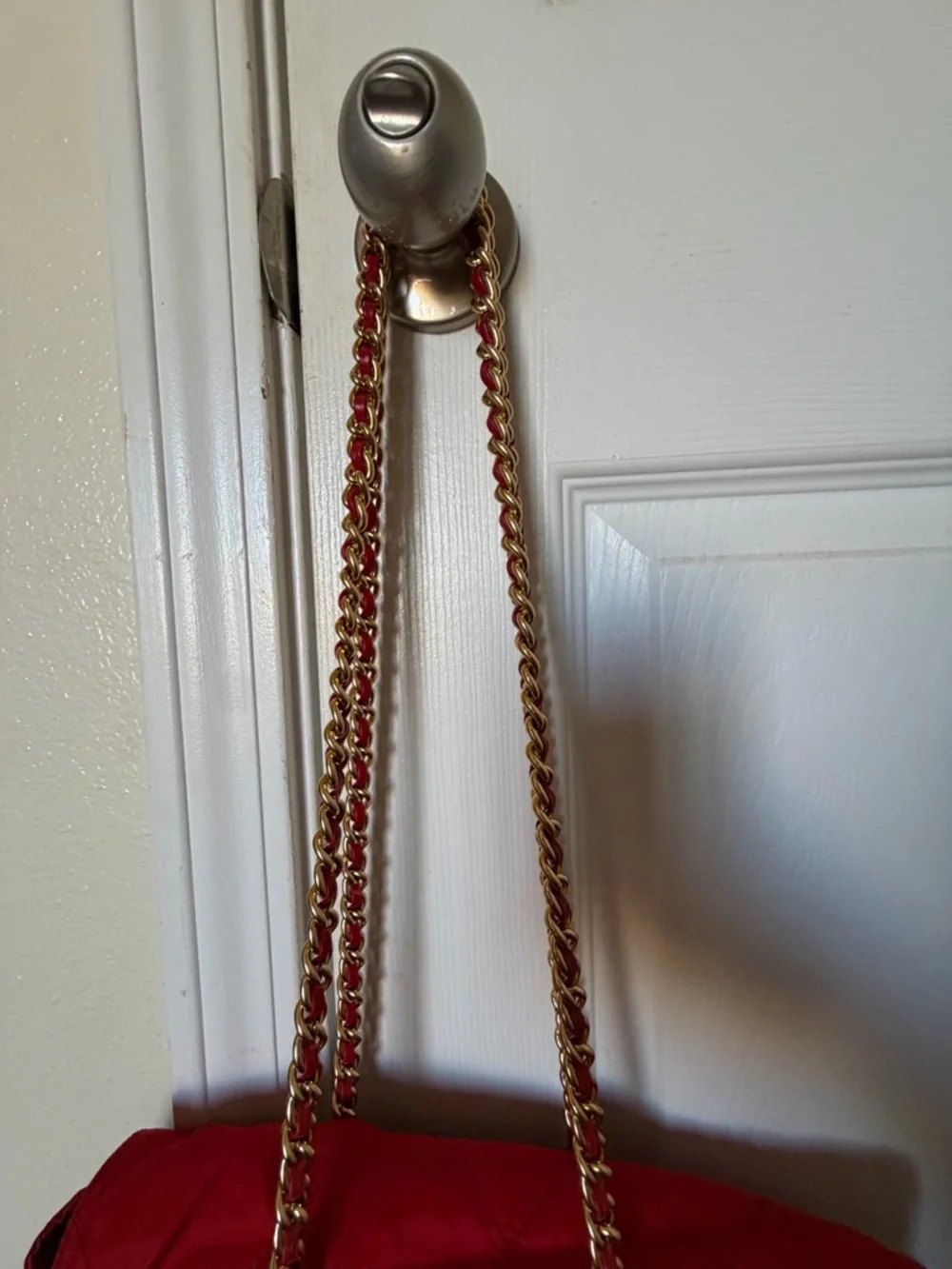 Prada Red Quilted Nylon Shoulder Bag with Gold Chain - Picture 5 of 13